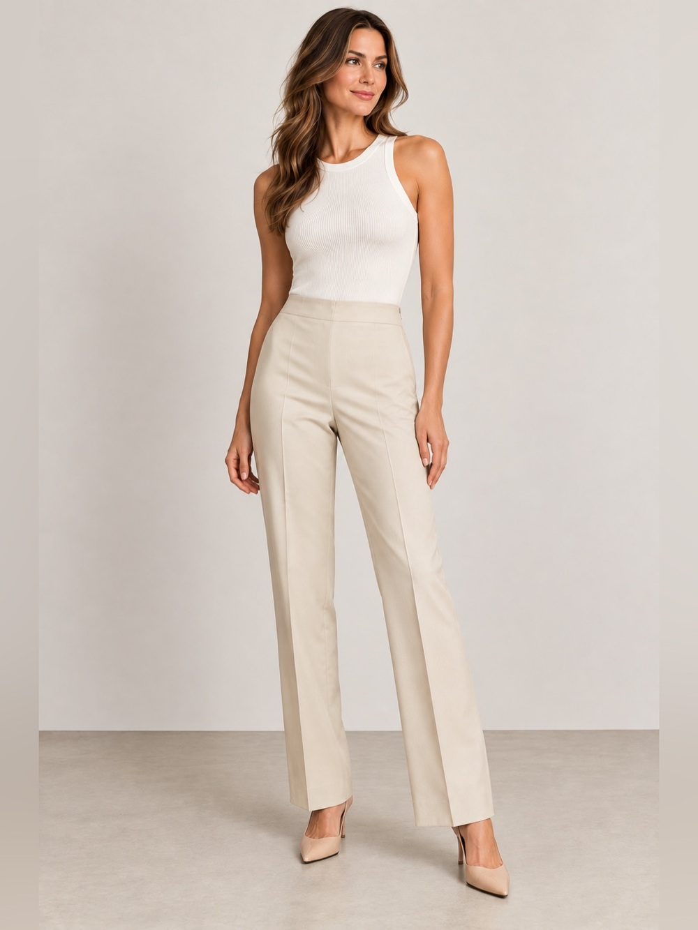 AKRIS Cream Wool Blend Straight Leg Trousers Pants Size 10